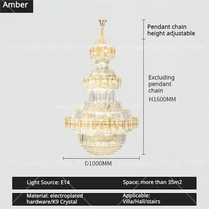 Luxury gold multi-tiered decorbites crystal chandelier with clear k9 crystals and electroplated hardware for grand spaces