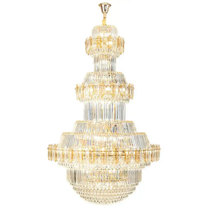 Luxury gold multi-tiered decorbites crystal chandelier with clear glass prisms for elegant living room decor