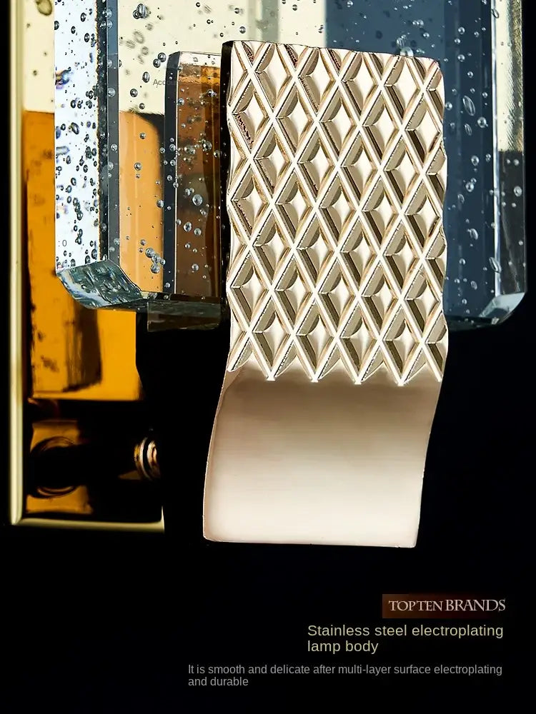Luxury gold rectangular crystal wall lamp with textured diamond-patterned stainless steel body for decorbites crystal wall lighting