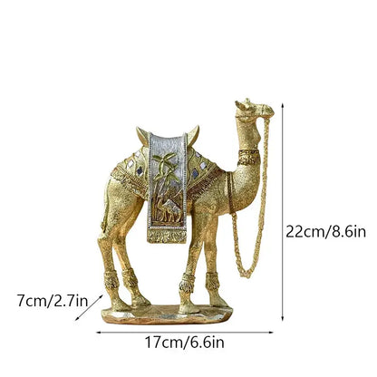 Luxury gold and silver camel resin art ornament with intricate detailing and palm tree saddle for living room decor