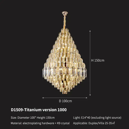 Luxury gold tiered crystal pendant chandelier with titanium finish featuring decorbites crystal pendant droplets for dining room decor