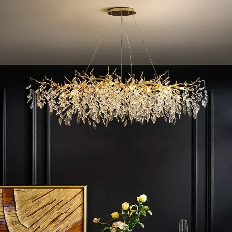Luxury golden branch ceiling chandelier with intricate crystal leaf and branch design for living room decorbites golden branch