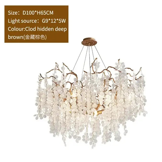 Luxury golden grapes crystal chandelier with cascading crystal petals in a deep brown metallic frame for living room decorbites grapes crystal decor
