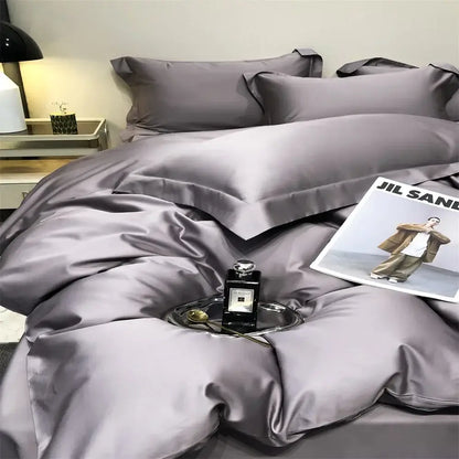 Luxurious gray satin egyptian cotton bedding set with smooth glossy finish ideal for elegant bedroom decor