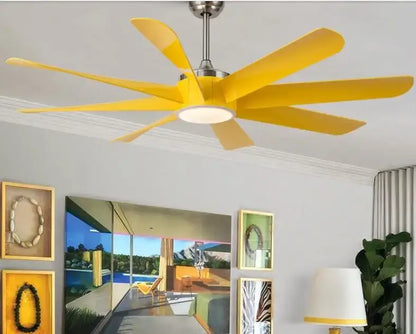 Yellow ceiling fan with sleek modern blades and central light fixture luxury industrial ceiling fan for hotel lobby
