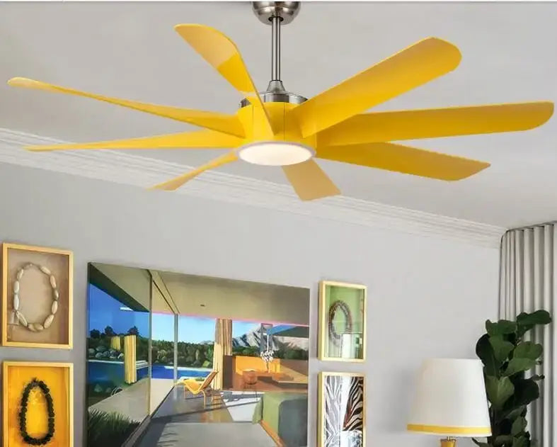 Yellow ceiling fan with sleek modern blades and central light fixture luxury industrial ceiling fan for hotel lobby