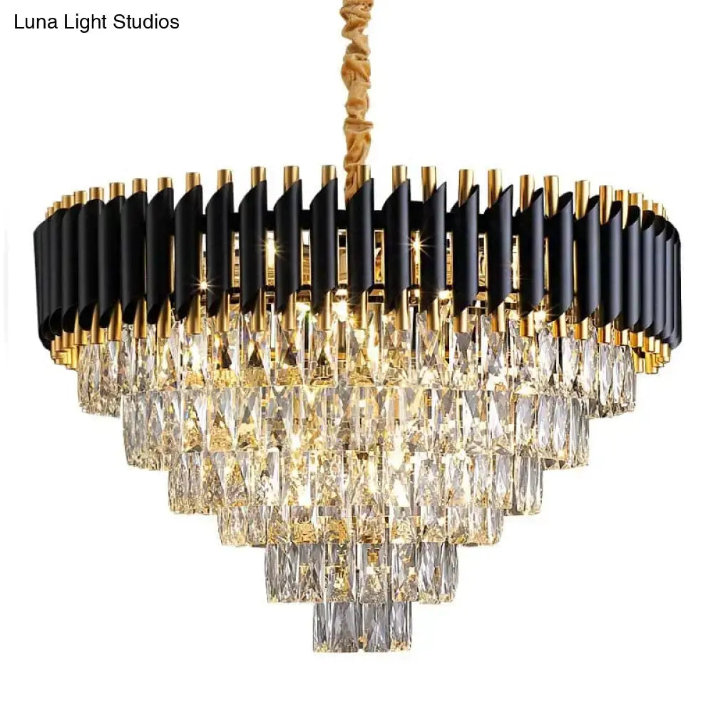 Black and gold tiered luxury k9 crystal chandelier with cascading crystal prisms from decorbites™ nebira collection