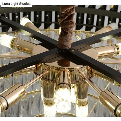 Gold-toned DecorBites Nebra luxury k9 crystal chandelier with black arms and crystal accents for elegant interiors