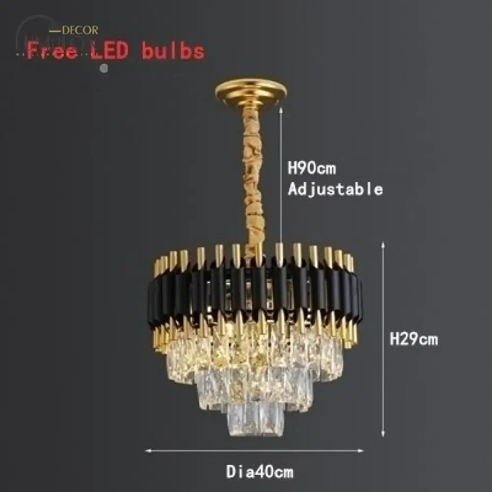 Gold-toned DecorBites™ Nebra luxury K9 crystal chandelier with black and clear crystal accents for elegant lighting