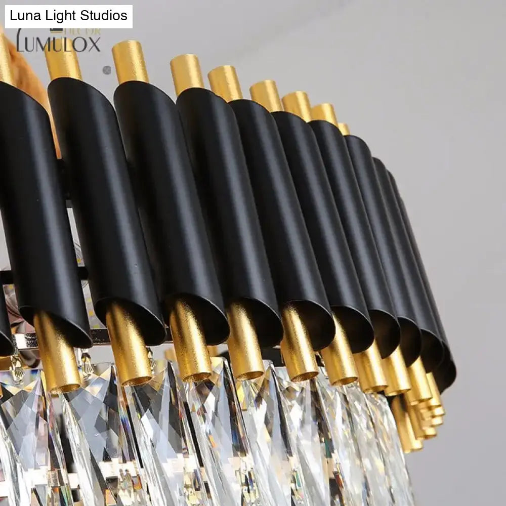 Modern black and gold decorbites nebtra luxury k9 crystal chandelier with sleek cylindrical shades and sparkling droplets