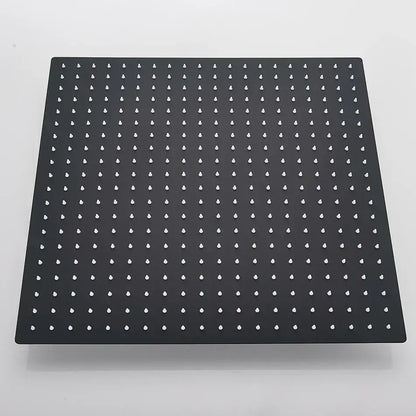 Luxury matte black rainfall shower head with a matte finish and white droplet nozzles for enhanced shower experience