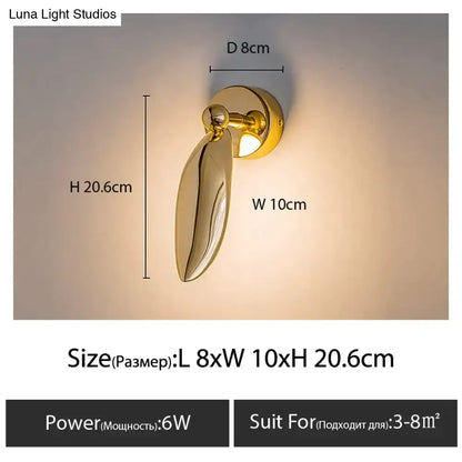 Gold-finished luxury minimalist creative seagull wall lamp with sleek teardrop design for bedroom and living room use