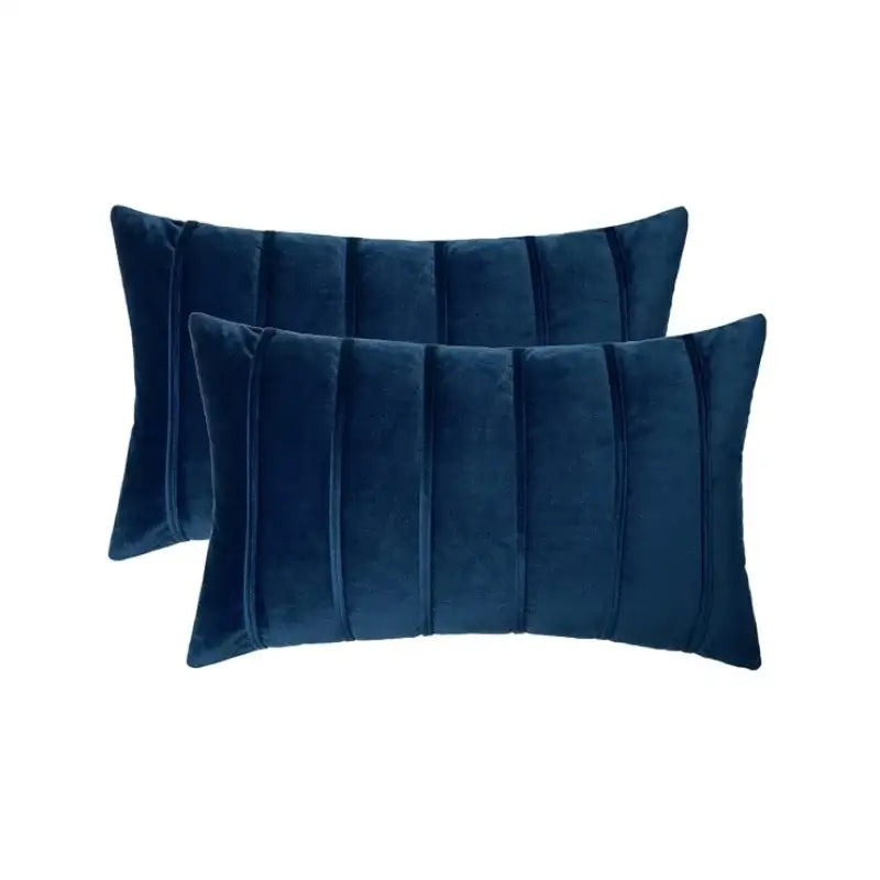 Deep navy blue velvet rectangular pillow covers with vertical pleats for decorbites blue velvet stripe living room cushion cases