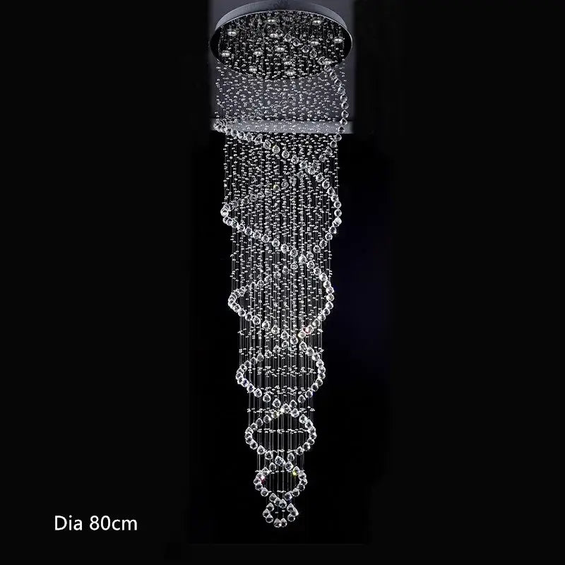 Luxury silver cascading crystal led chandelier with clear faceted beads and metallic mount by decorbites crystal led