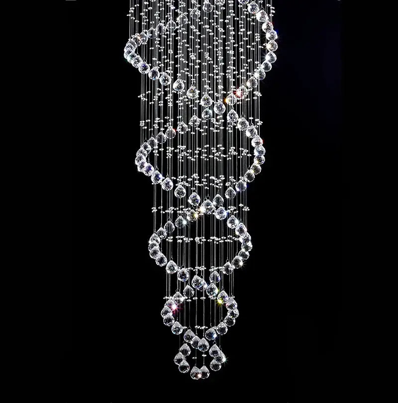 Luxury silver cascading decorbites crystal led chandelier with clear faceted beads in spiral patterns for staircase lighting
