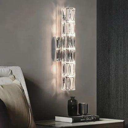 Luxury silver crystal deluxe wall sconce with faceted glass and chrome bracket for living room decorbites crystal deluxe lighting