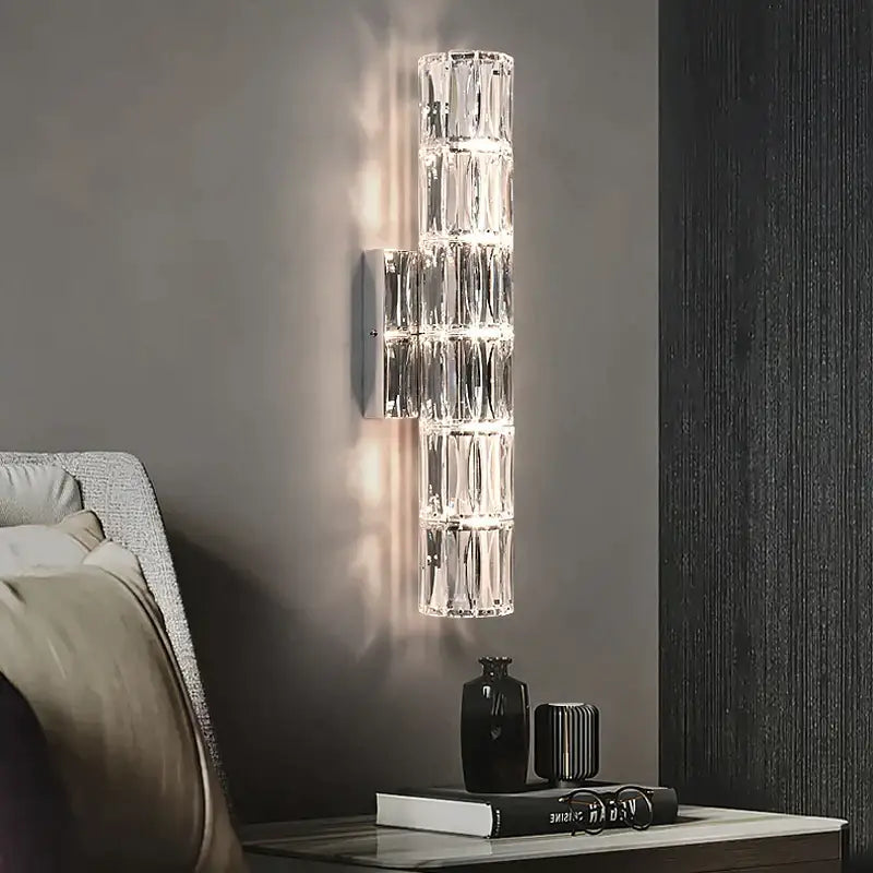 Luxury silver crystal deluxe wall sconce with faceted glass and chrome bracket for living room decorbites crystal deluxe lighting