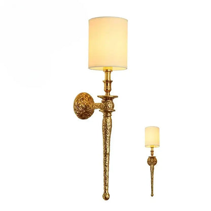 Luxury textured gold and black wall lamp with gold-finished ornate sconce and cream cylindrical lampshade for decorbites copper wall lamp collection