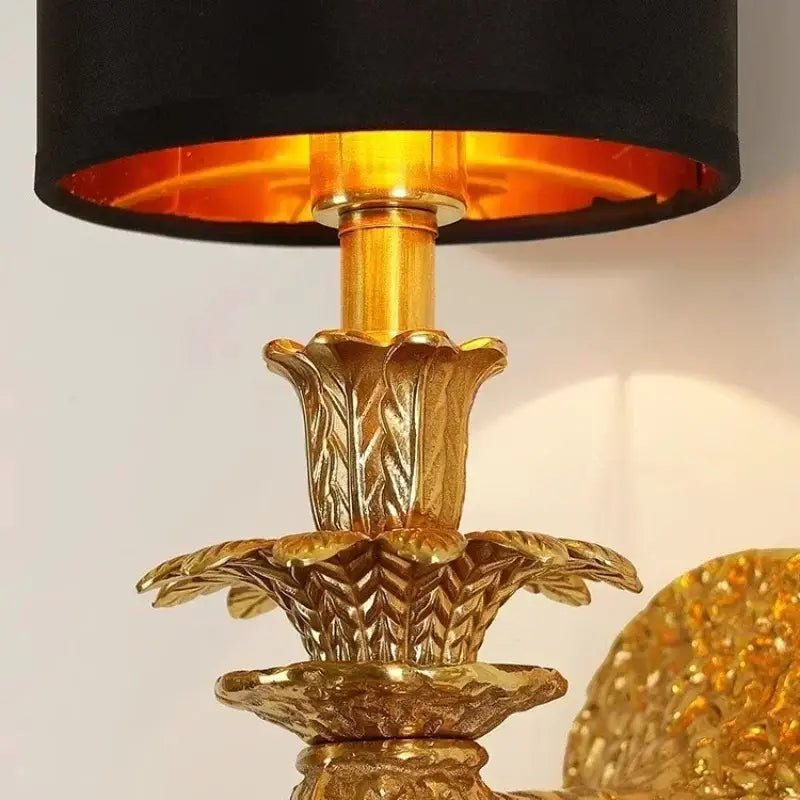 Luxury textured gold and black wall lamp with golden pineapple-shaped base and black shade for bedroom decorbites copper wall lamp