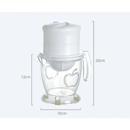 Manual white plastic fruit juice extractor with clear apple-themed juicer and handle by decorbites fruit juice