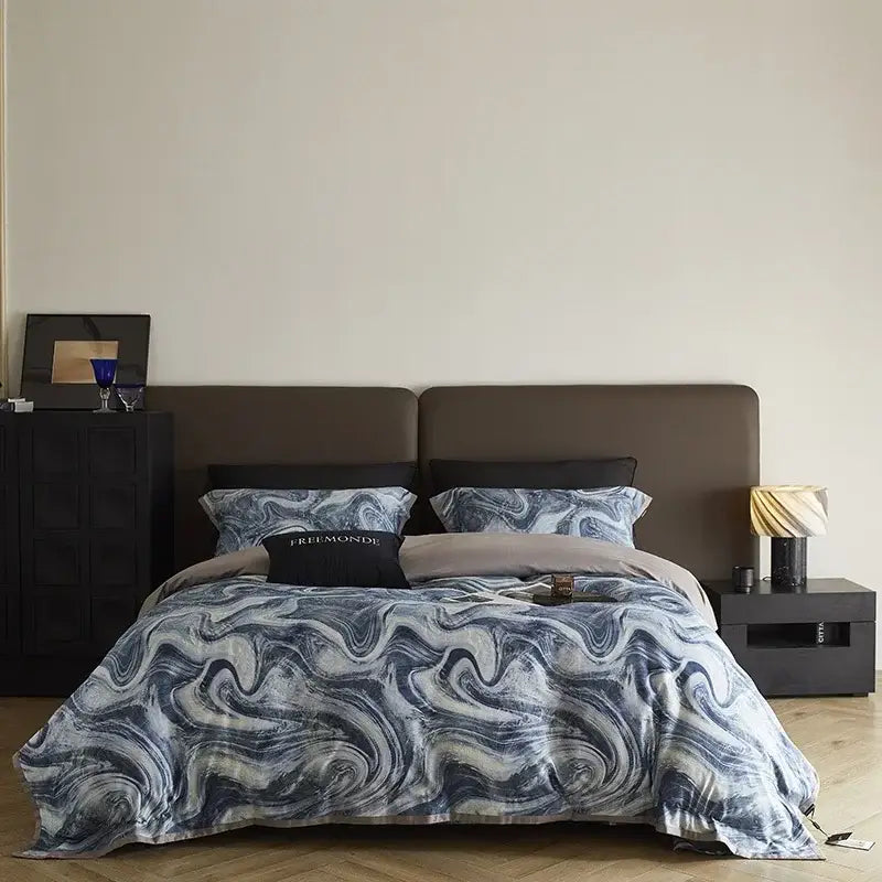 Blue and white marbled duvet cover set in decorbites 100s egyptian cotton bedding set for modern bedroom decor