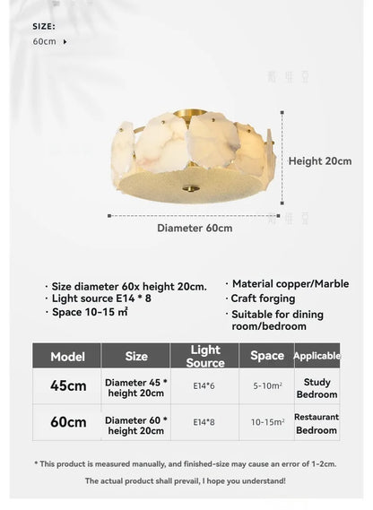Gold-toned copper and marble led chandelier round pendant light with circular petal design for elegant interiors