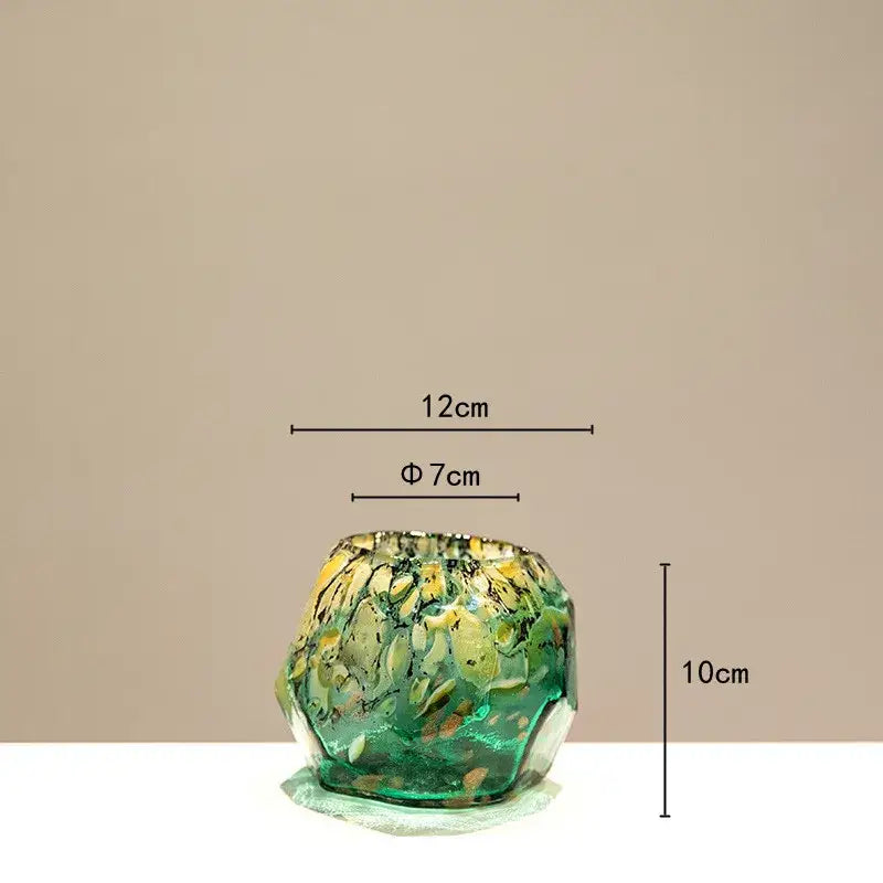 Marbled green and black glass vase with swirling yellow patterns features faceted geometric design for living room decorbites gradients black