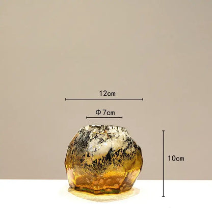 Translucent amber black glass vase with marbled black and white gradients and irregular base for living room decorbites