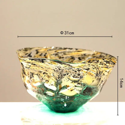 Hand-blown marbled green and black glass vase with swirling gradients black decorbites for living room desktop decor