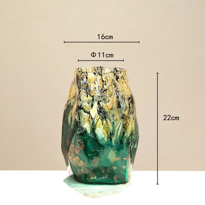A tall black glass vase with marbled green and gold gradients black glass for living room desktop decorbites
