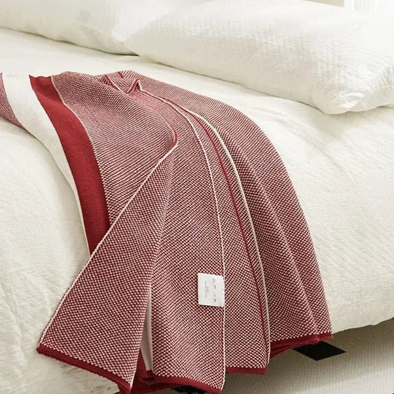 Maroon and red cozy striped knit blanket with textured woven fabric and solid borders for living room decorbites cozy striped throw