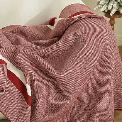 Maroon and red cozy striped knit blanket with bold white stripes for living room decorbites cozy striped throw