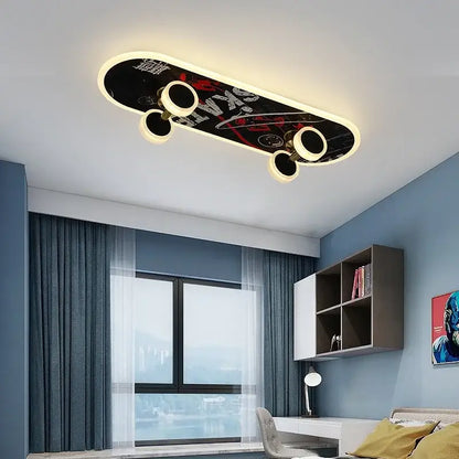 Black marvel superhero cartoon skateboard ceiling light with red white graphics and warm led decorbites cartoon skateboard