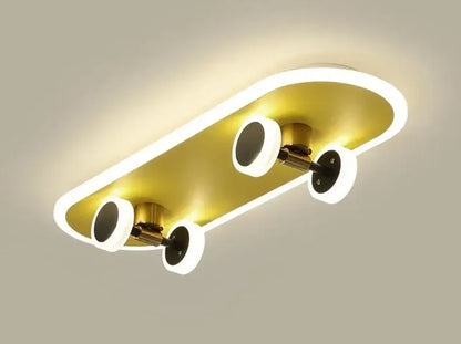 Gold-colored decorbites cartoon skateboard ceiling light with illuminated edges and four led lights for children room decor
