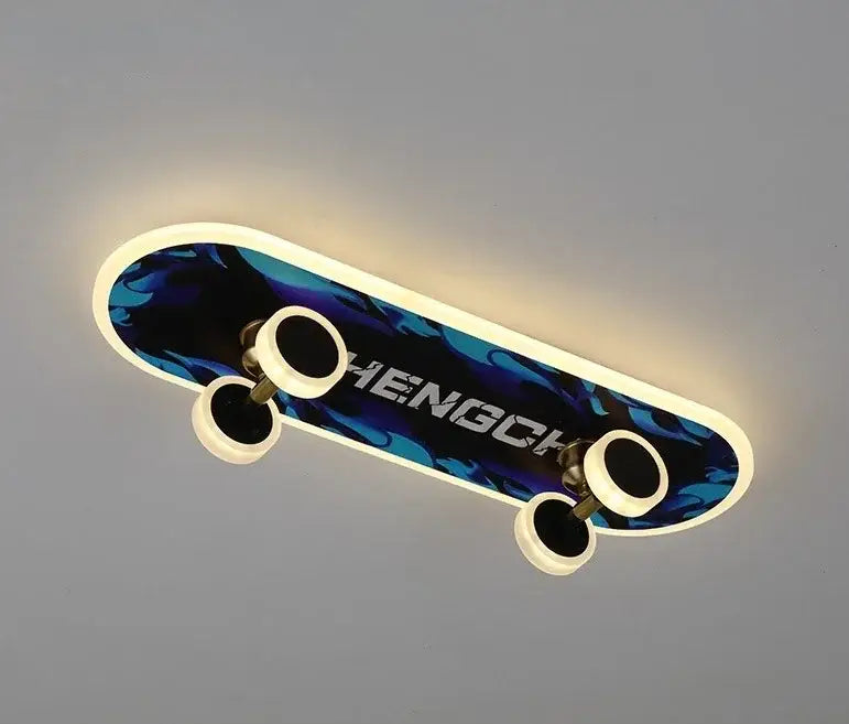 Marvel superhero blue flame-patterned cartoon skateboard ceiling light with white led trim for children room decorbites cartoon skateboard