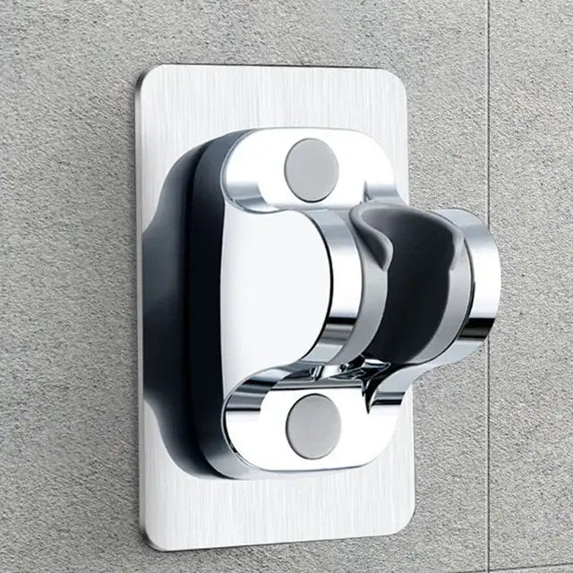 Chrome-finished showerhead holder with black rubberized grip for a decorbites adjustable matte black shower head