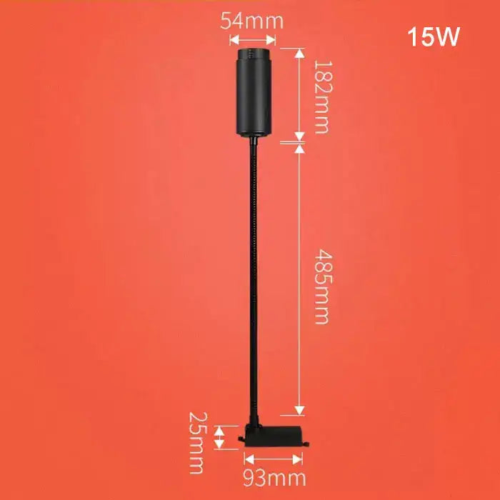 Matte black 15w decorbites adjustable beam track light with cylindrical head and flexible gooseneck arm for task lighting
