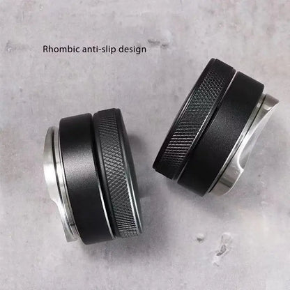 Matte black and silver adjustable palm tamper with rhombic anti slip design for kitchen coffee distribution tool