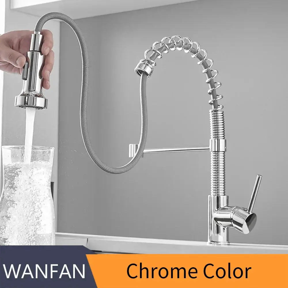Matte black and brass kitchen faucet with chrome-finished flexible gooseneck and pull-down spray head decorbites brush brass kitchen