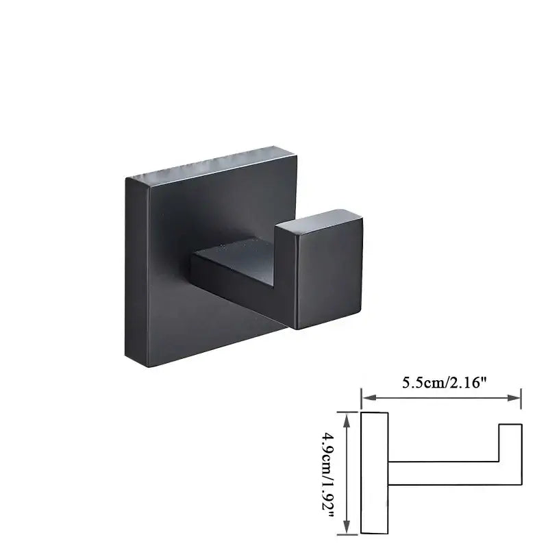Matte black bathroom accessories set featuring a black matte-finished wall-mounted hook with minimalist design decorbites black bathroom
