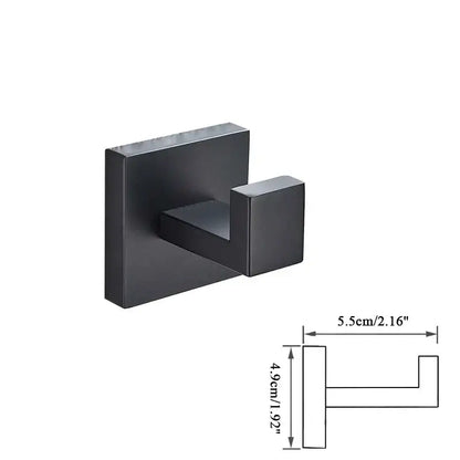 Matte black bathroom accessories set featuring a black matte-finished wall-mounted hook with minimalist design decorbites black bathroom