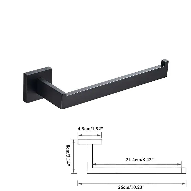 Matte black bathroom accessories set featuring a black matte-finished metal towel rack with modern minimalist design decorbites black bathroom