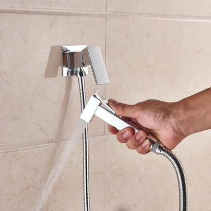 Chrome-finished handheld showerhead with flexible metal hose for matte black brass bidet faucet by decorbites brass bidet