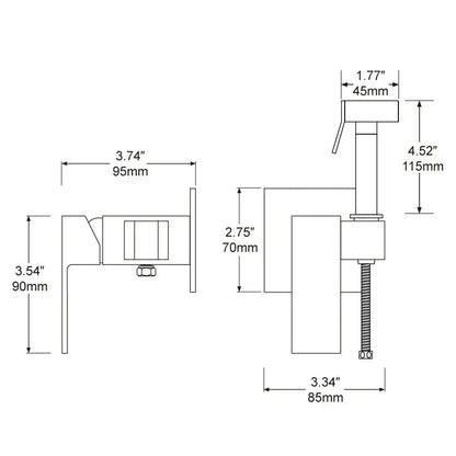Modern brushed nickel single-handle bathroom faucet with sleek design and precise dimensions for brass bidet faucet use