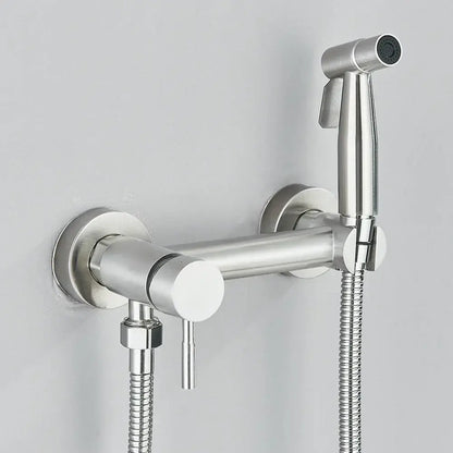 Matte black brass bidet faucet with modern brushed stainless steel nozzle and flexible hose for bathroom decorbites brass bidet