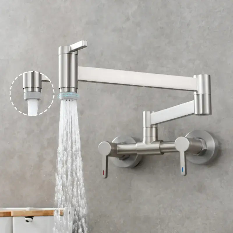 Matte black brass foldable pot filler tap kitchen wall faucet with stainless steel gooseneck and adjustable spray nozzle