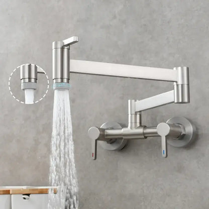 Matte black brass foldable pot filler tap kitchen wall faucet with stainless steel gooseneck and adjustable spray nozzle