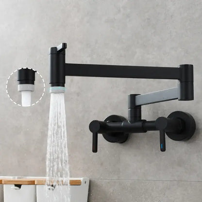 Matte black brass foldable pot filler tap kitchen wall faucet with flexible gooseneck spout and dual handles