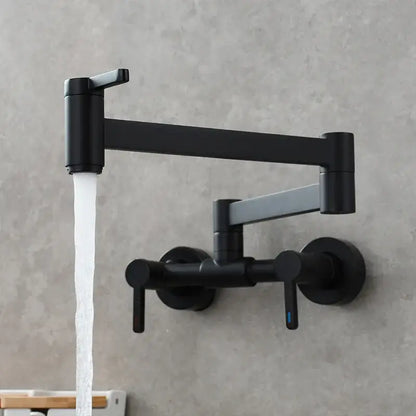Matte black brass foldable pot filler tap kitchen wall faucet with sleek articulated arm and dual handles for efficient use