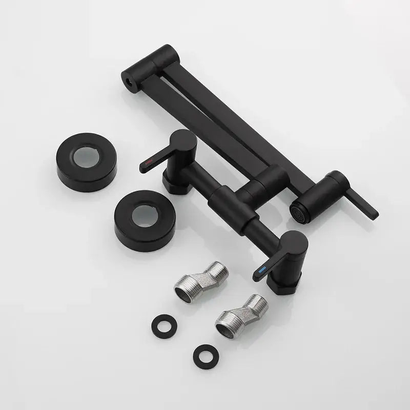 Matte black brass foldable pot filler tap with two handles wall-mounted kitchen filler tap and hardware